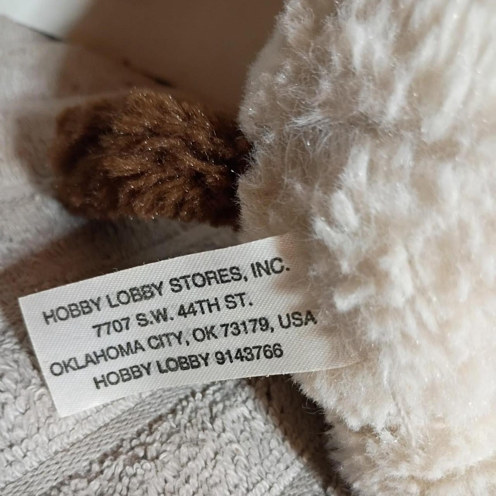 Hobby Lobby Christmas Puppy Dog Plush Cream Brown Blue Scarf 9143766 8.5in - Picture 7 of 8